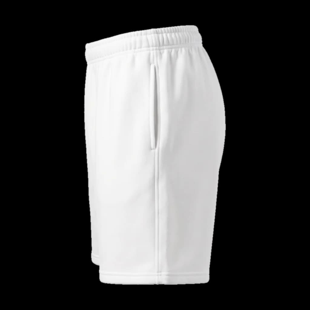 Blank fleece short, left side view