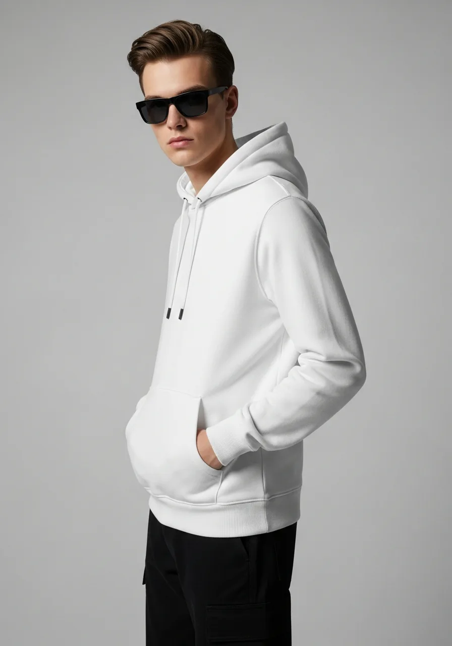 The classic hoodie worn — a blank made to order in Lahore, Pakistan