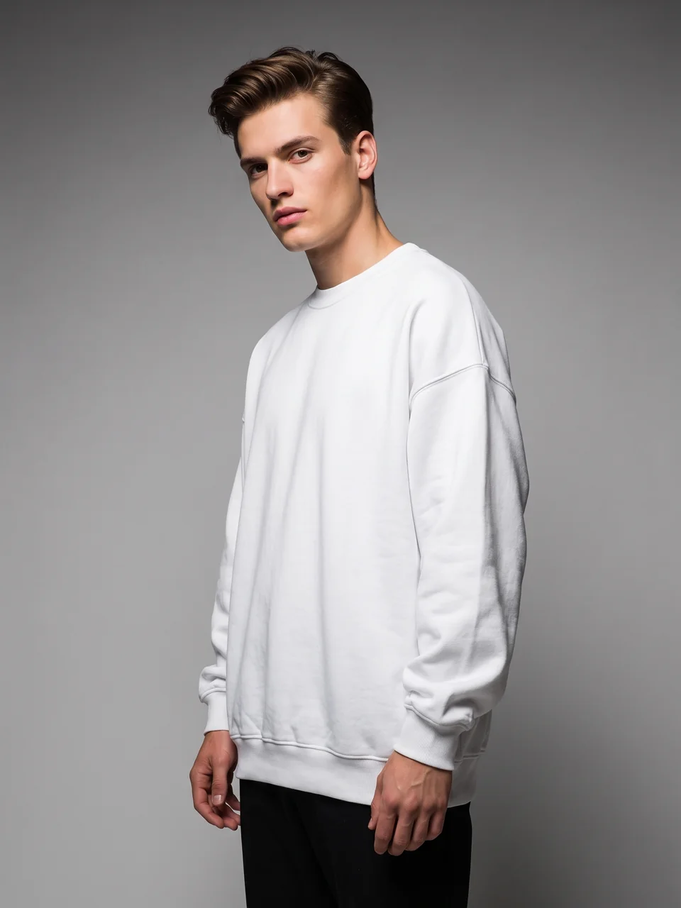 The oversized sweatshirt worn — a blank made to order in Lahore, Pakistan
