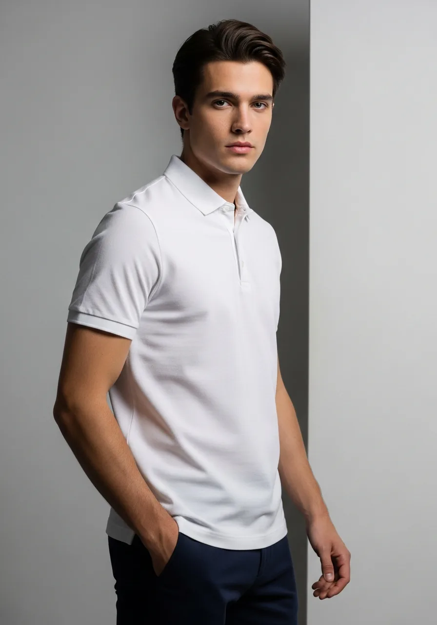 The polo shirt worn — a blank made to order in Lahore, Pakistan