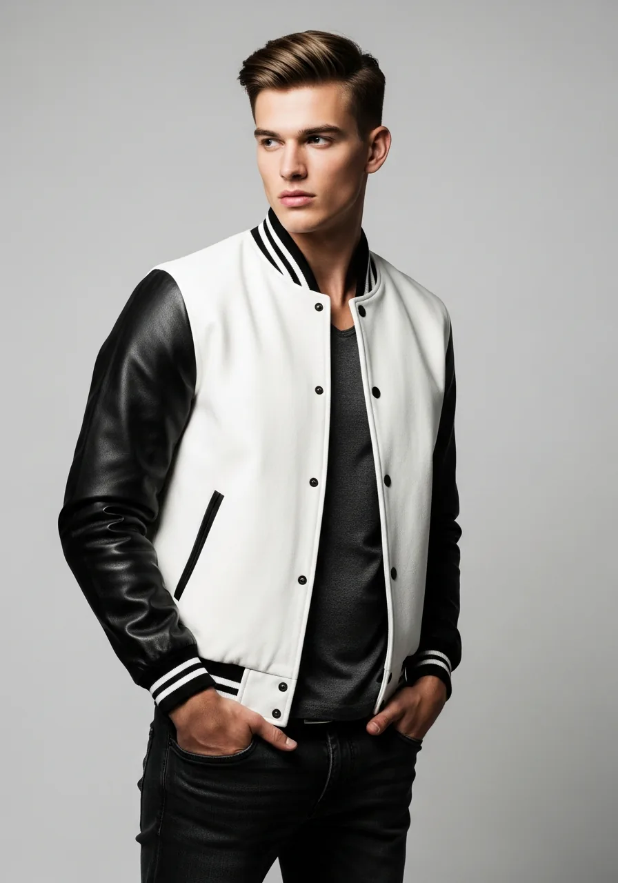 The bomber jacket worn — a blank made to order in Lahore, Pakistan
