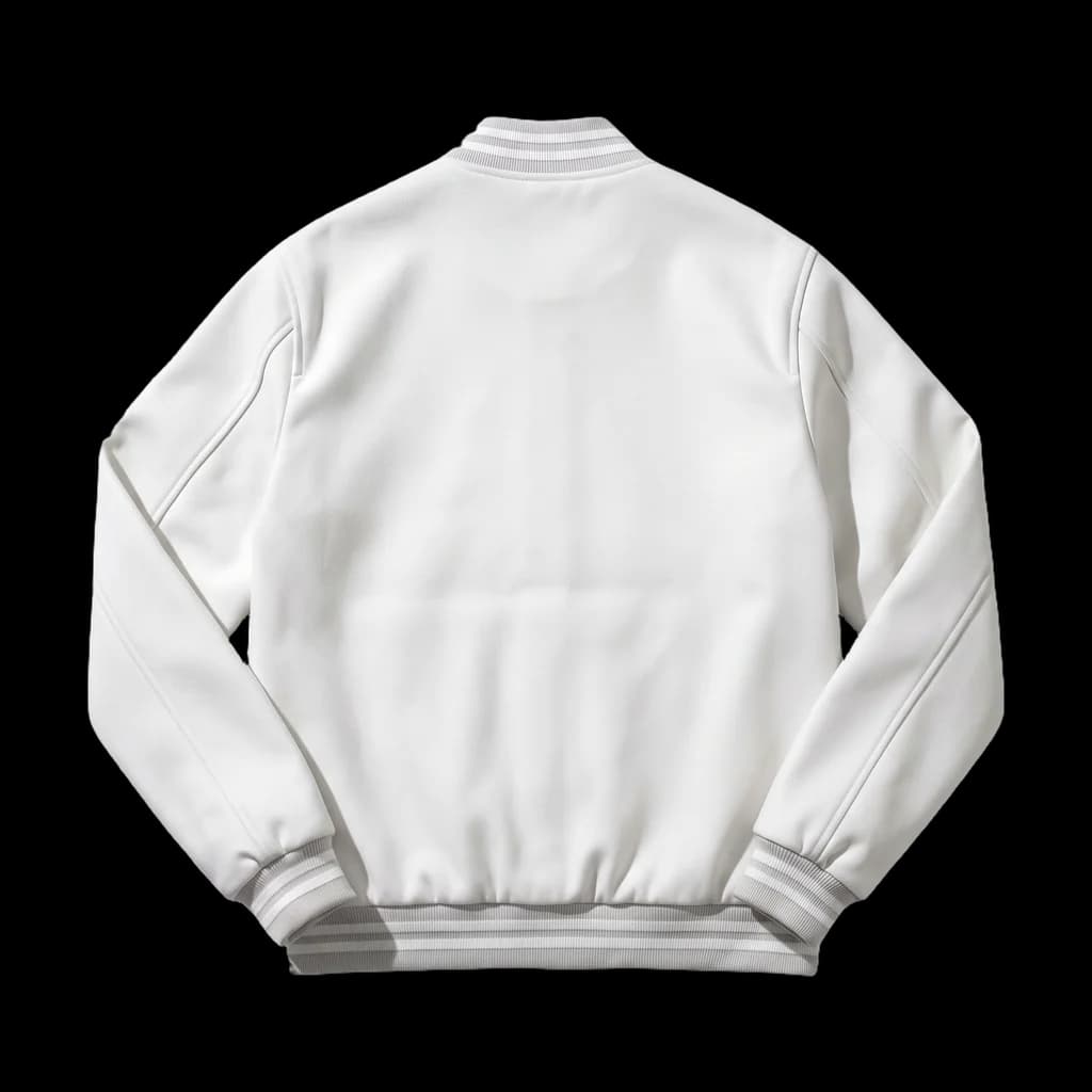 Blank varsity bomber jacket, back view