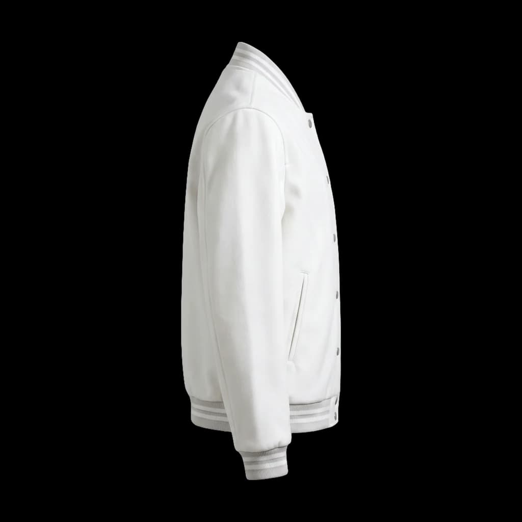 Blank varsity bomber jacket, right side view