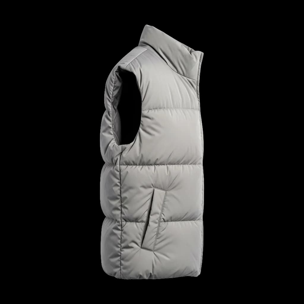 Blank puffer vest, left side view